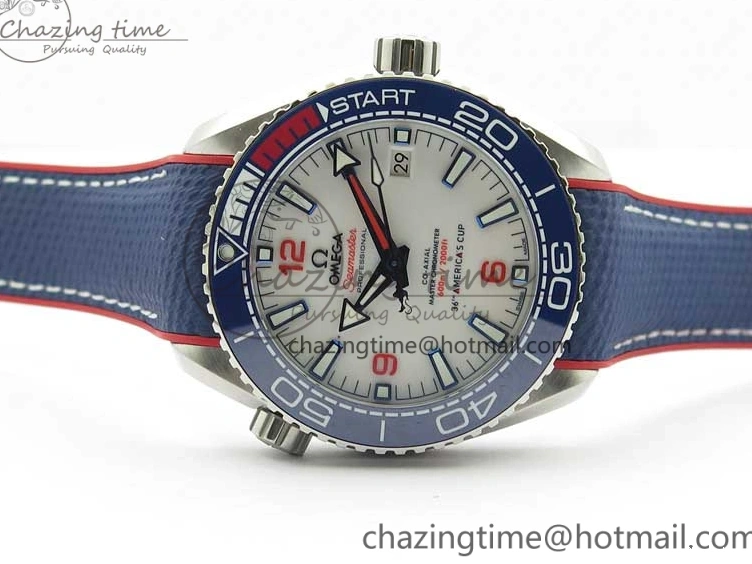 0117 Comfortable Planet Ocean 43.5mm America’s Cup VSF Best Edition White Dial On Blue Gummy Strap A 7900